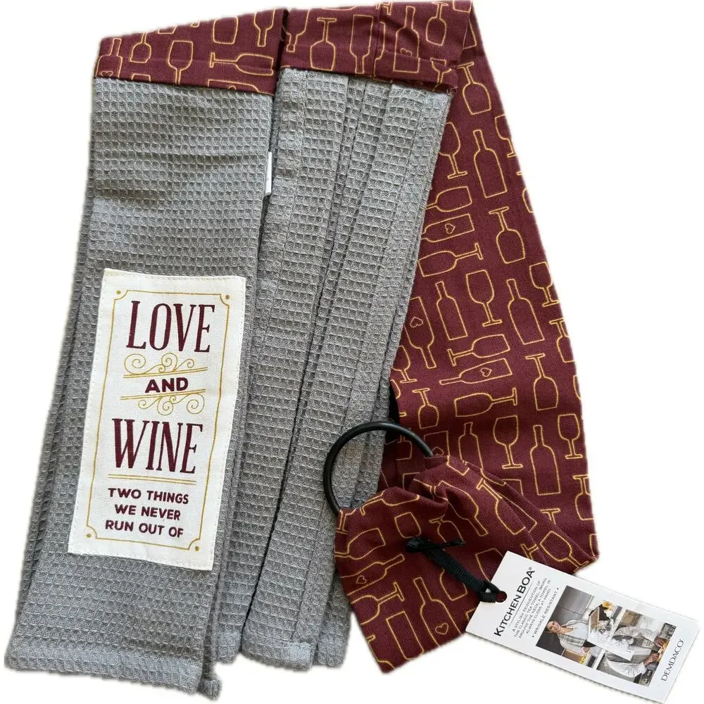 NWT Love and Wine Kitchen Boa Scarf Hand‎ Towel Vino Hostess Gift Over Shoulder